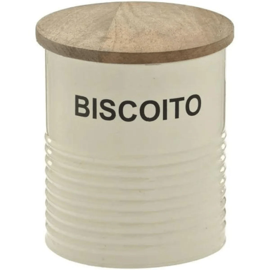 Pote para Biscoito de Metal com Tampa de Madeira 15,5cm