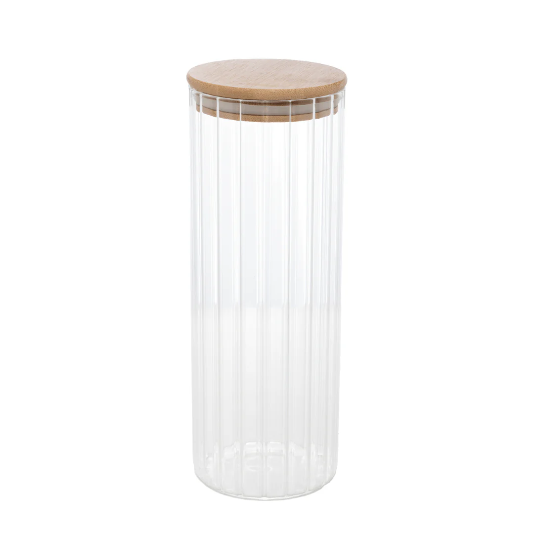 Pote de Vidro Canelado com Tampa de Bambu 1,1 Litros - Image 9