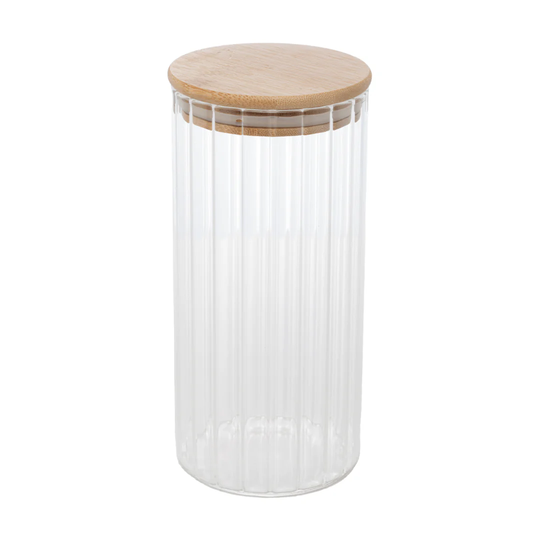 Pote de Vidro Canelado com Tampa de Bambu 800ml - Image 10
