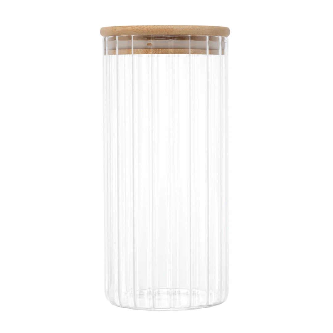 Pote de Vidro Canelado com Tampa de Bambu 800ml - Image 11