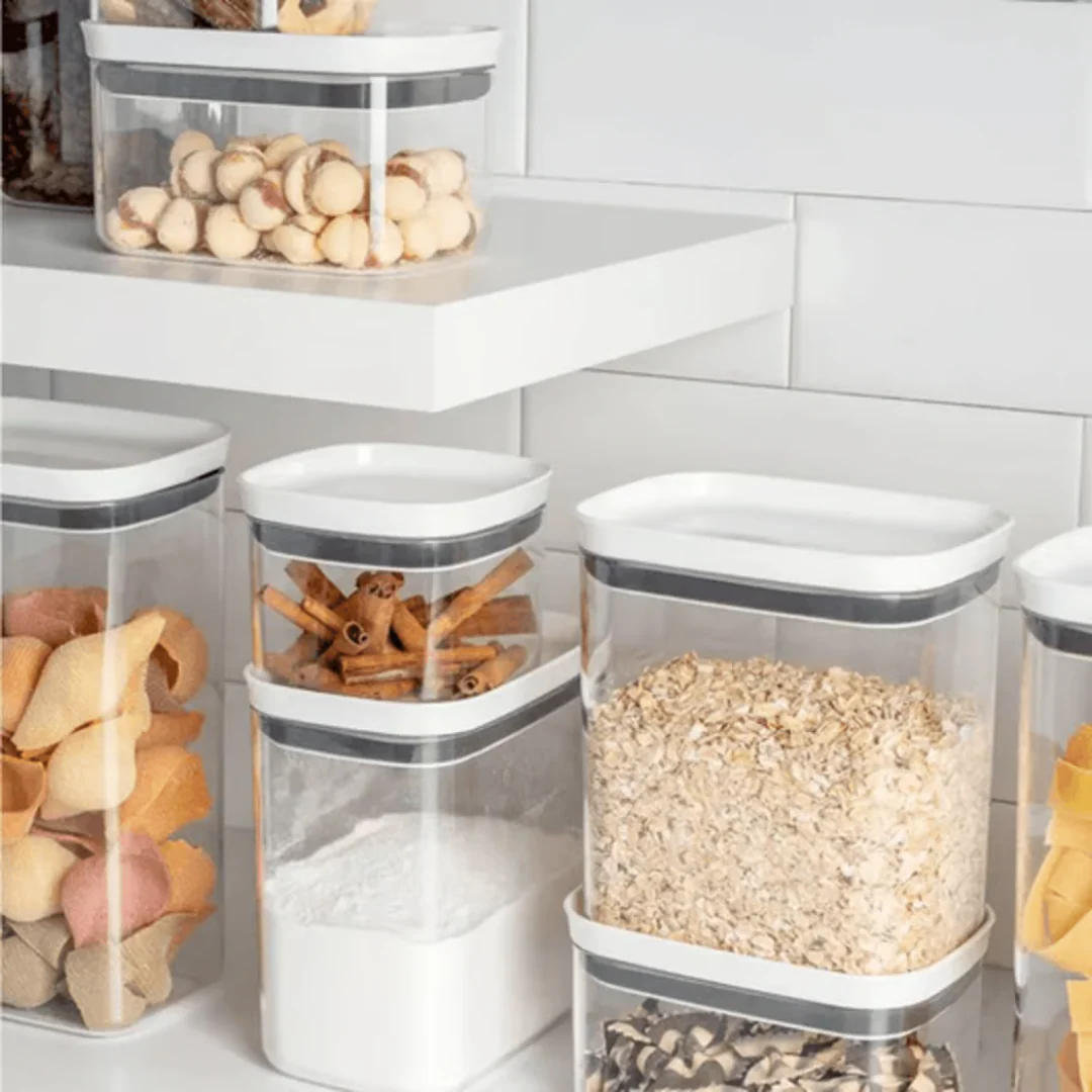 Pote Porta Mantimento Organizador Retangular com Tampa Hermética Natural com Branco Block 1,5 Litros - Image 4