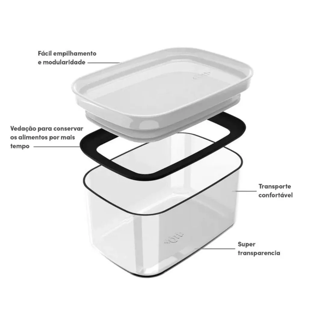 Pote Porta Mantimento Organizador Retangular com Tampa Hermética Natural com Branco Fechado Block  650ml - Image 5