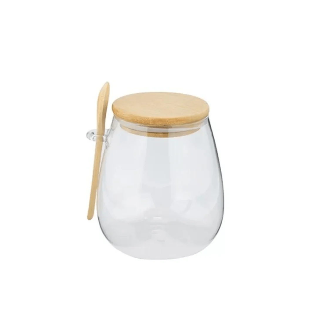 Pote Porta Mantimentos em Vidro Borossilicato com Tampa e Colher de Bambu 400ml