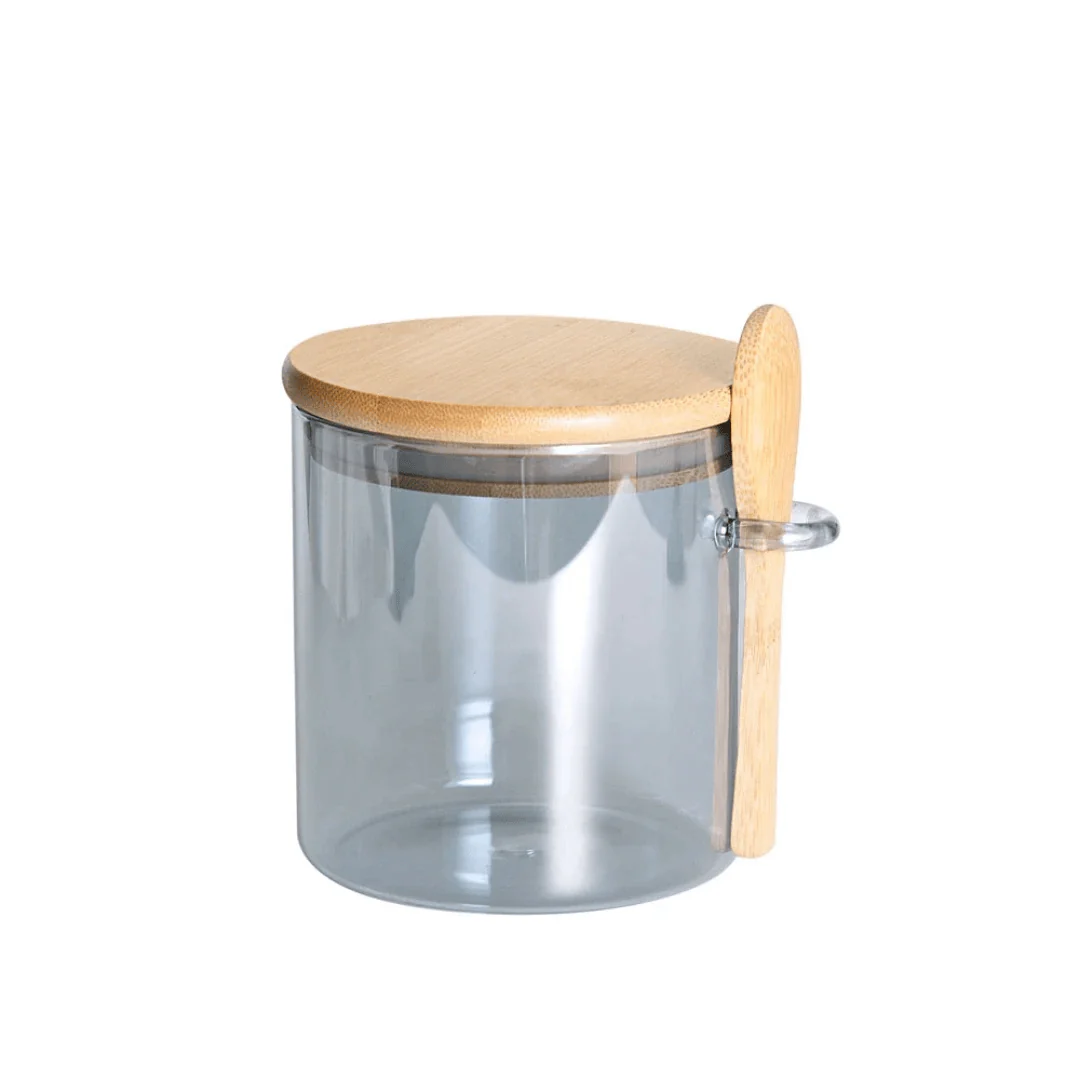 Pote Porta Mantimentos Vidro Borossilicato Cinza com Tampa e Colher de Bambu 500ml - Image 4