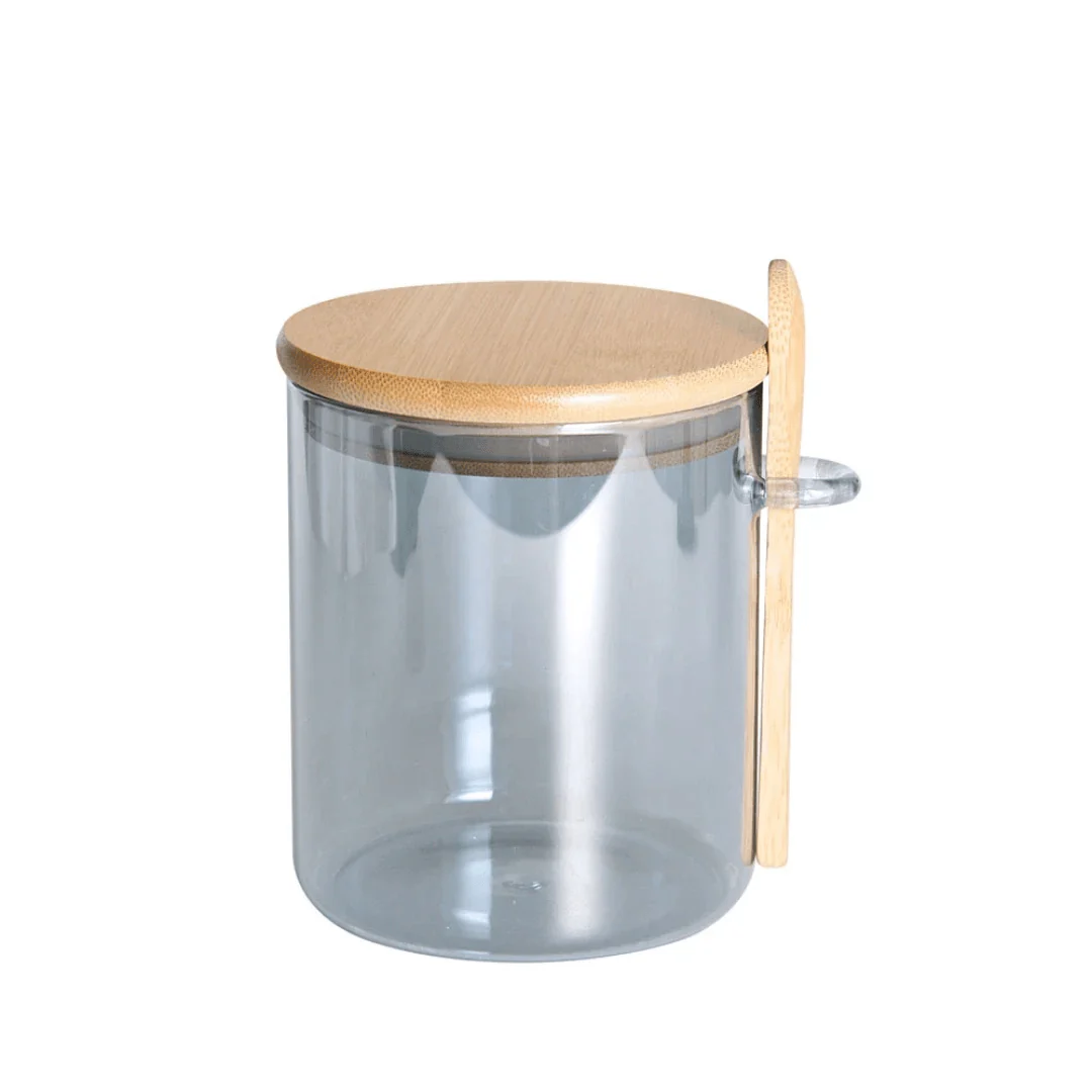 Pote Porta Mantimentos Vidro Borossilicato Cinza com Tampa e Colher de Bambu 700ml - Image 4