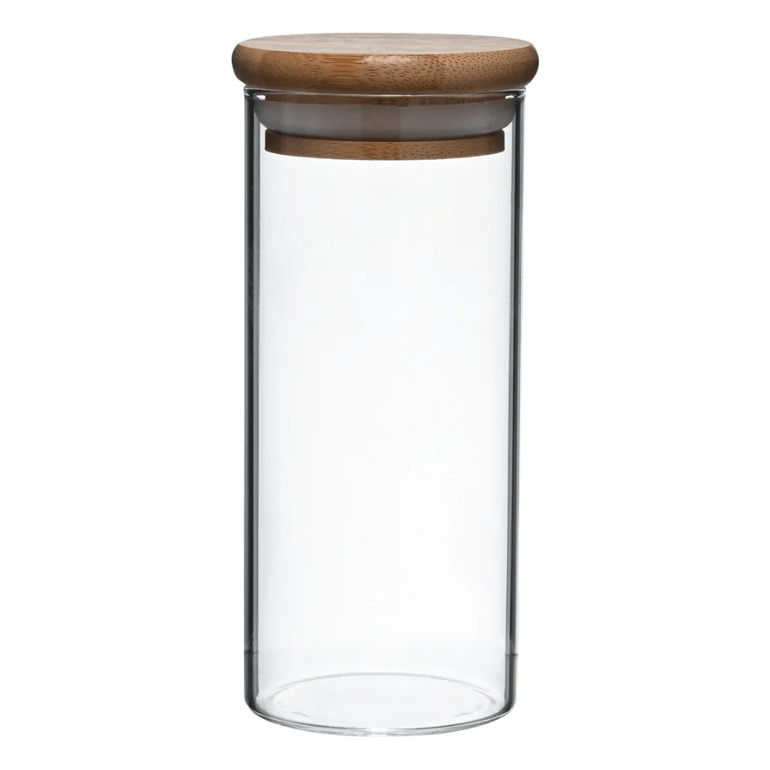 Pote Porta Mantimentos Vidro Borossilicato Tampa de Bambu 180ml