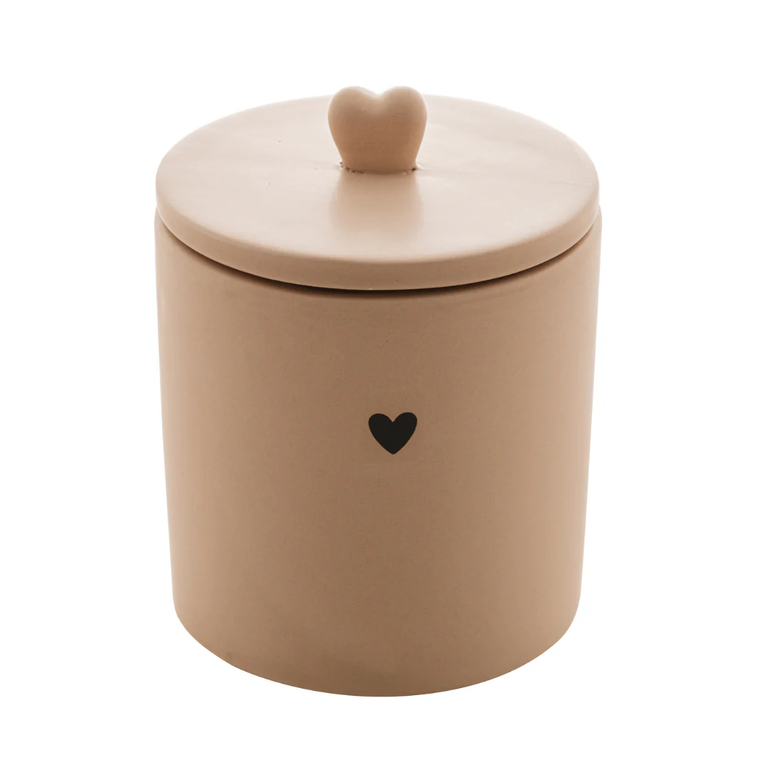 Pote Potiche Decorativo Heart Coração de Cerâmica Bege 12cm