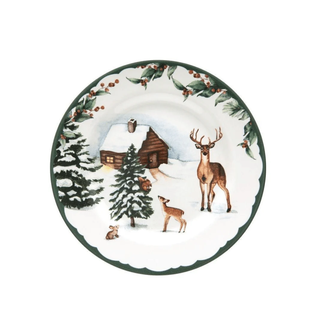 Prato de Sobremesa Aquarelle Bosque Casinha 20,5cm Natal