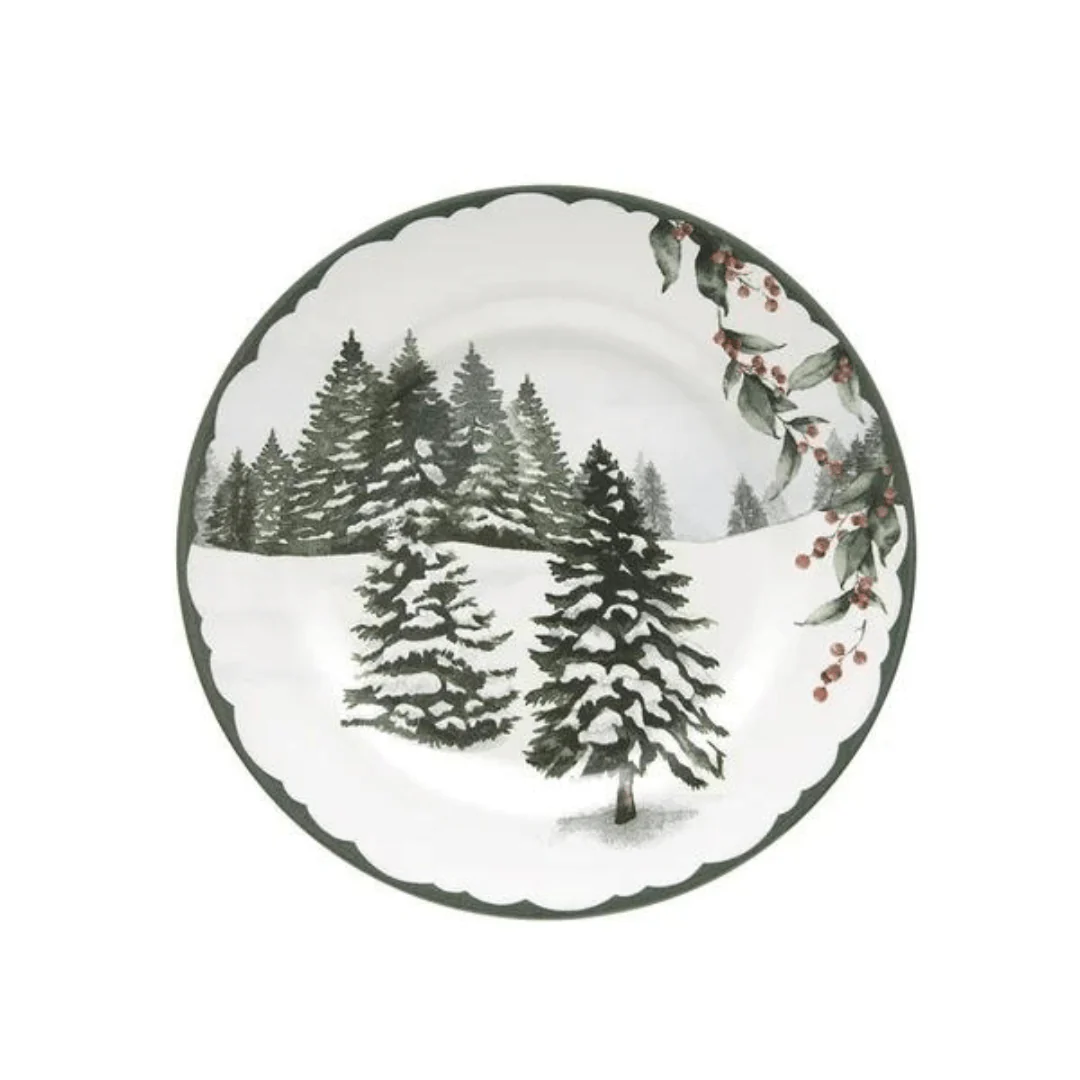 Prato de Sobremesa Aquarelle Bosque Pinheiro Natal 20,5cm
