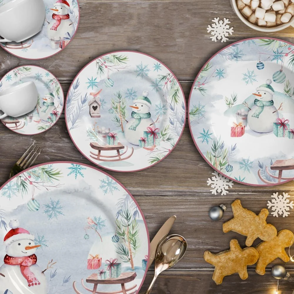 Prato de Sobremesa Boneco de Neve Natal Snowman Ceramica - 19,5cm - Image 2