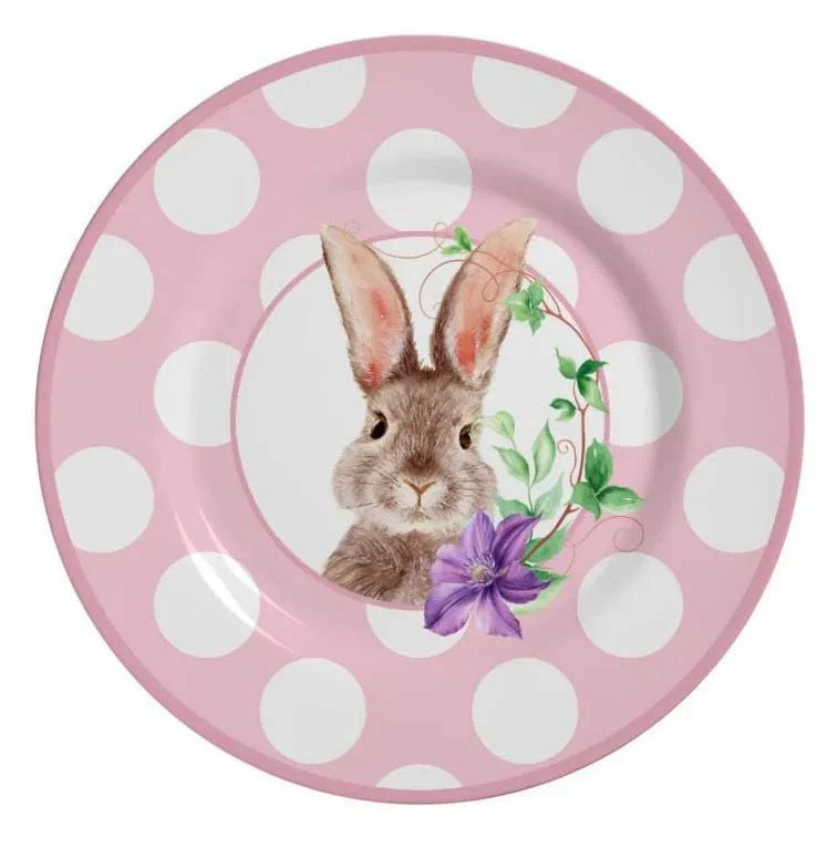 Prato de Sobremesa Páscoa Coelha Amy Poa Rosa 19,5cm
