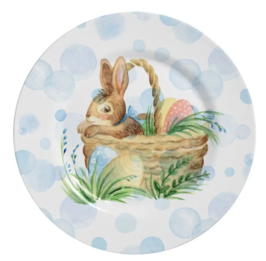 Prato de Sobremesa Páscoa Color Rabbits Coelho Azul 19,5 cm