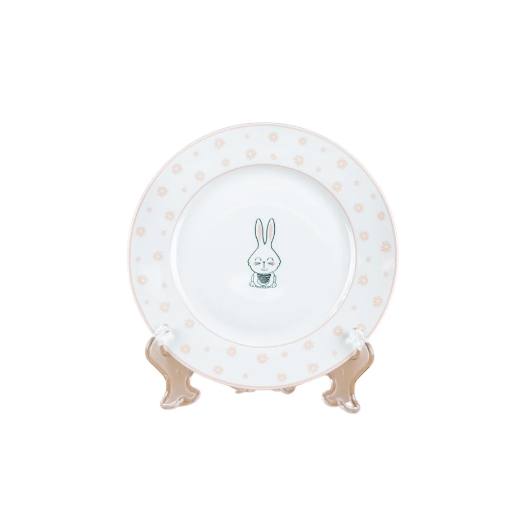 Prato de Sobremesa Pascoa com Coelho Branco e Rosa 19cm - Image 3