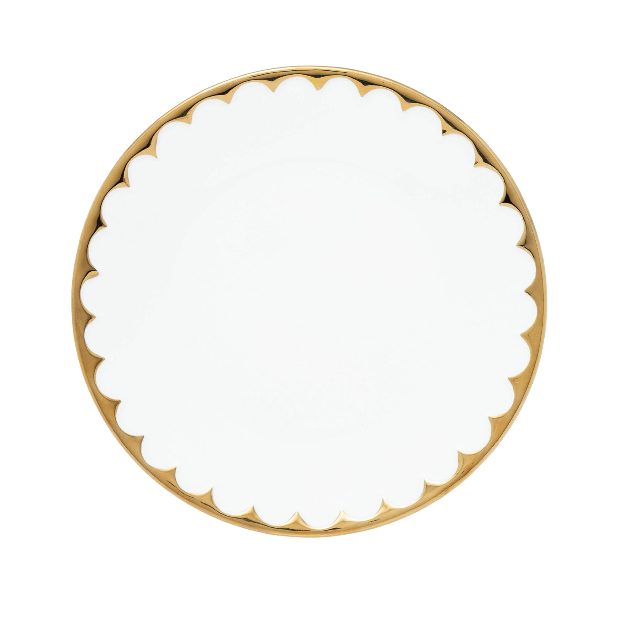 Prato de Sobremesa Porcelana Egg Branca e Dourada 19cm