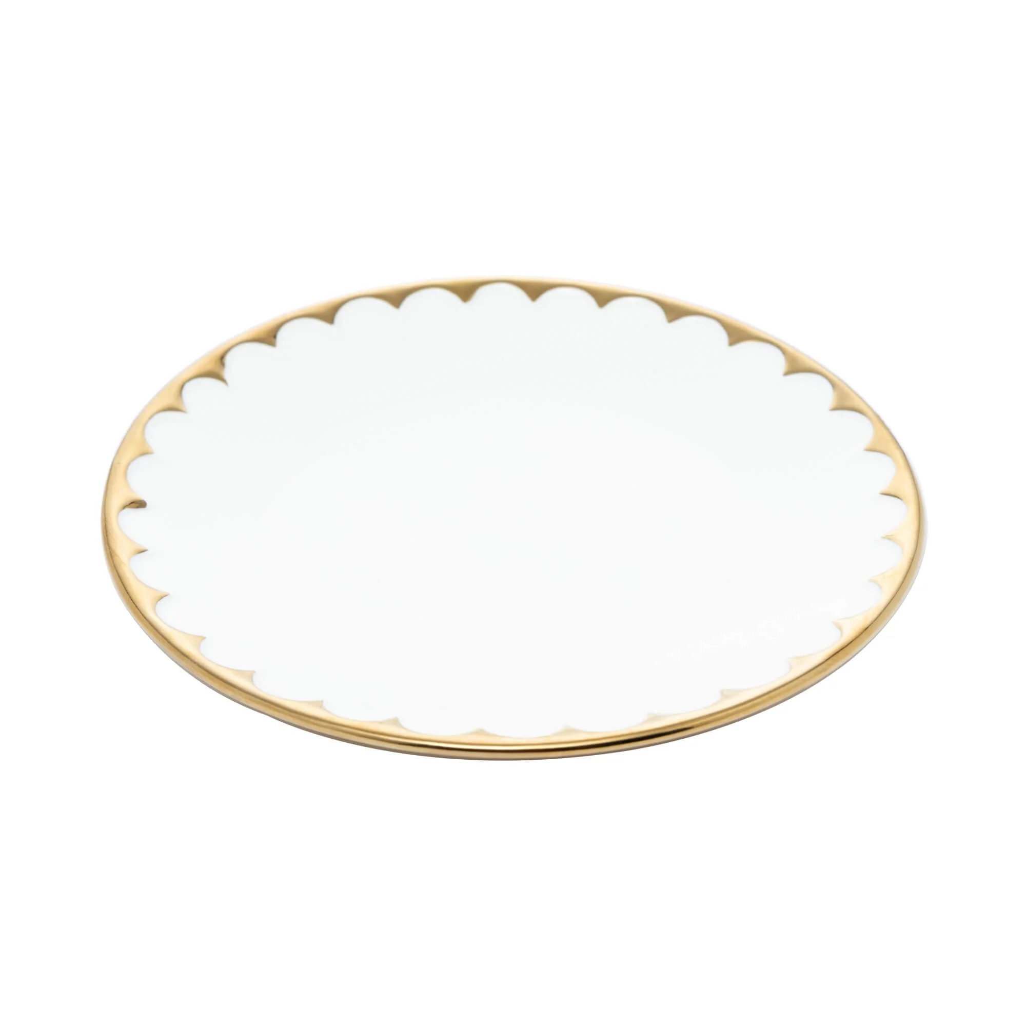 Prato de Sobremesa Porcelana Egg Branca e Dourada 19cm - Image 2