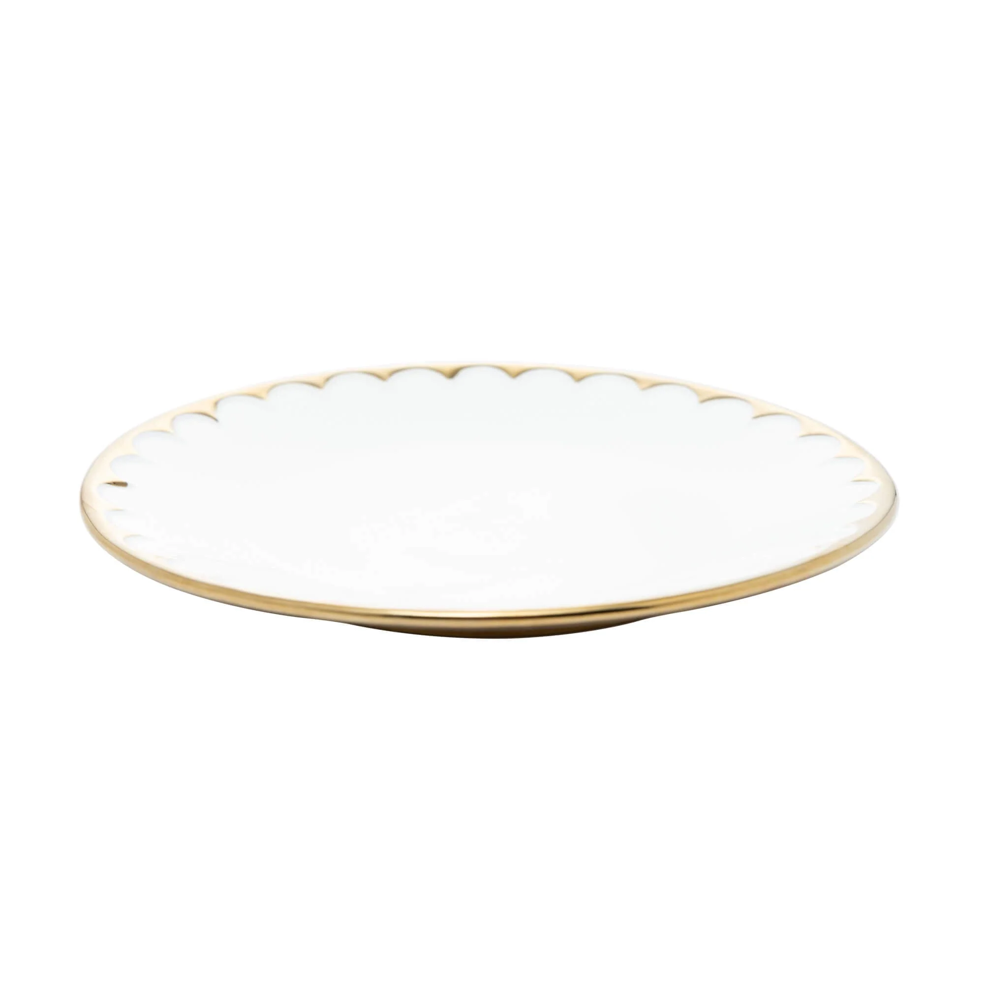 Prato de Sobremesa Porcelana Egg Branca e Dourada 19cm - Image 3