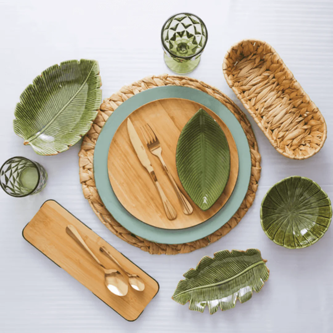 Prato Decorativo Cerâmica Folha de Banana Leaf Verde 29 cm - Image 2
