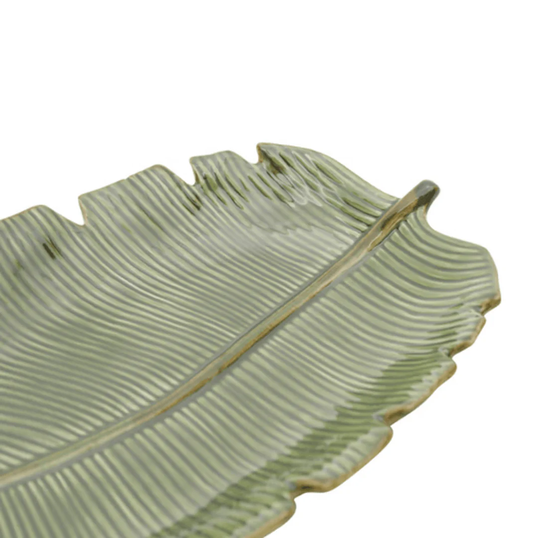 Prato Decorativo Cerâmica Folha de Banana Leaf Verde 29 cm - Image 3