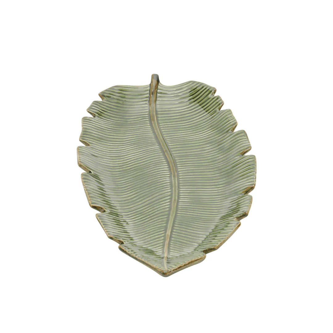 Prato Decorativo Cerâmica Folha de Banana Leaf Verde 29 cm - Image 4