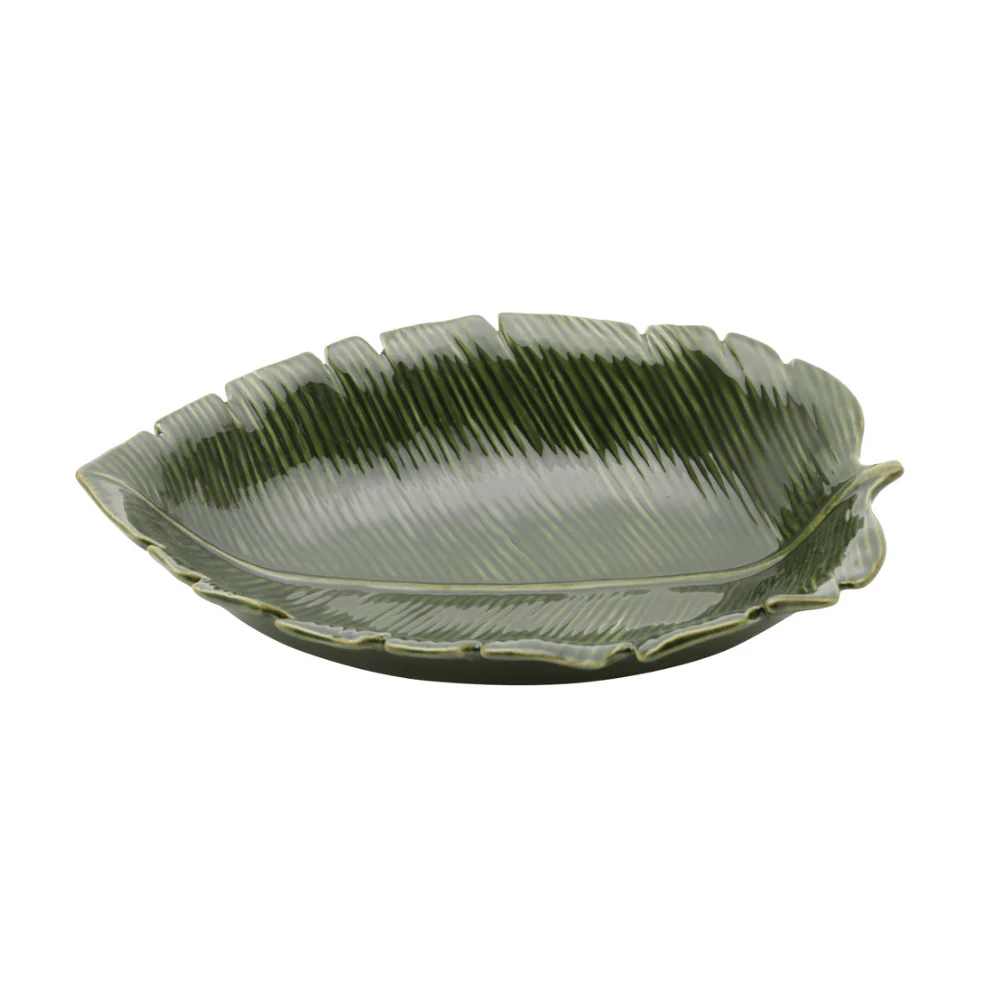Prato Travessa Funda Cerâmica Folha de Banana Leaf Verde 30 cm - Image 4