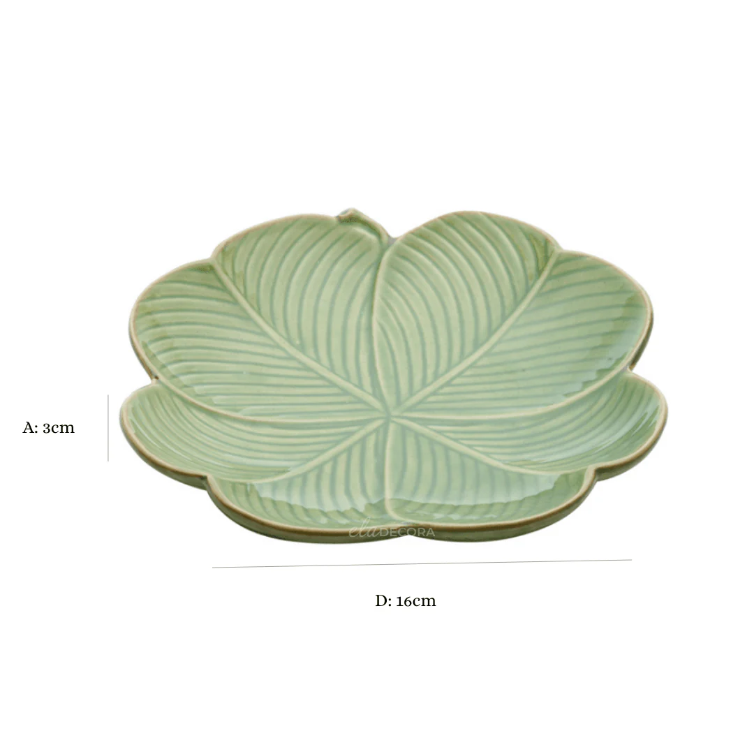 Prato Decorativo Cerâmica Trevo De 4 Folhas Banana Leaf Verde 16 cm - Image 5