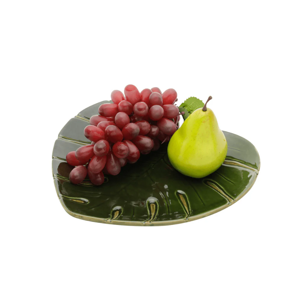 Travessa Prato Decorativo de Cerâmica Leaf Folha Costela de Adão Verde 28cm - Image 2