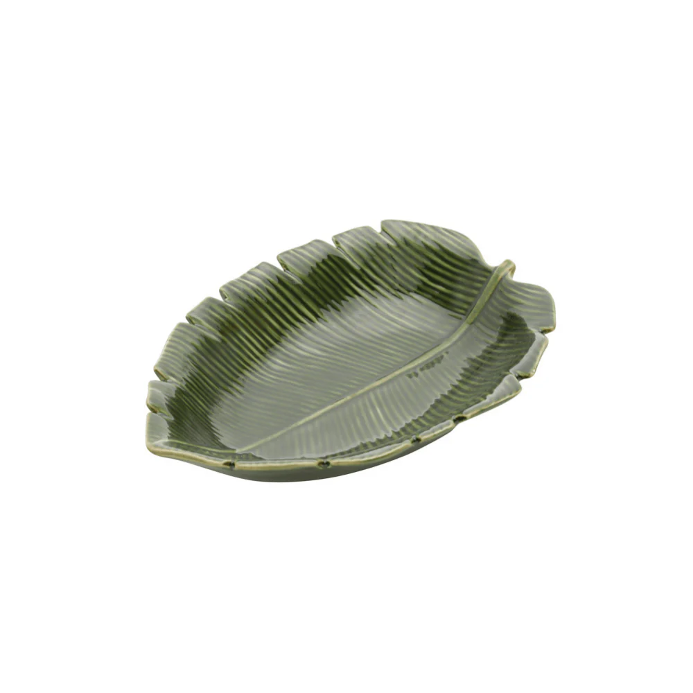 Prato Decorativo Travessa de Cerâmica Leaf Folha de Banana Verde 23cm - Image 2