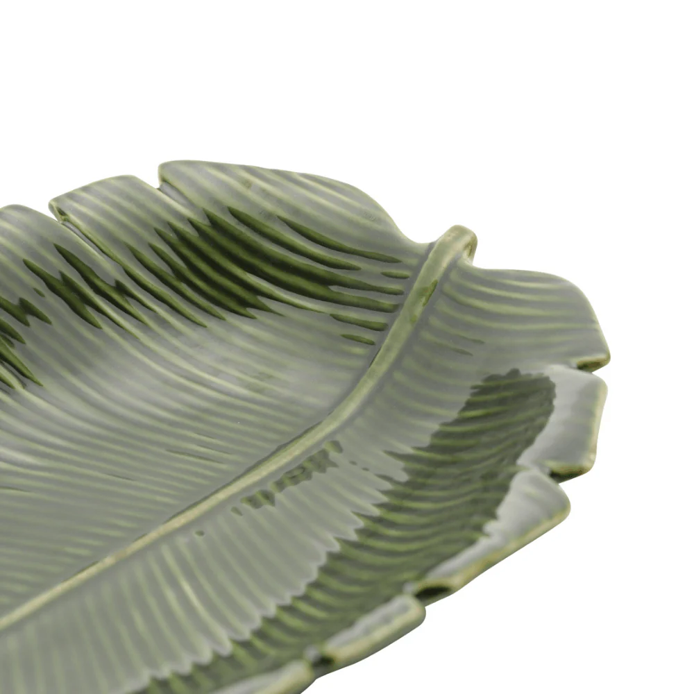 Prato Decorativo Travessa de Cerâmica Leaf Folha de Banana Verde 23cm - Image 5
