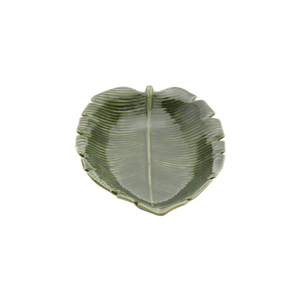 Prato Decorativo Travessa de Cerâmica Leaf Folha de Banana Verde 23cm - Image 6
