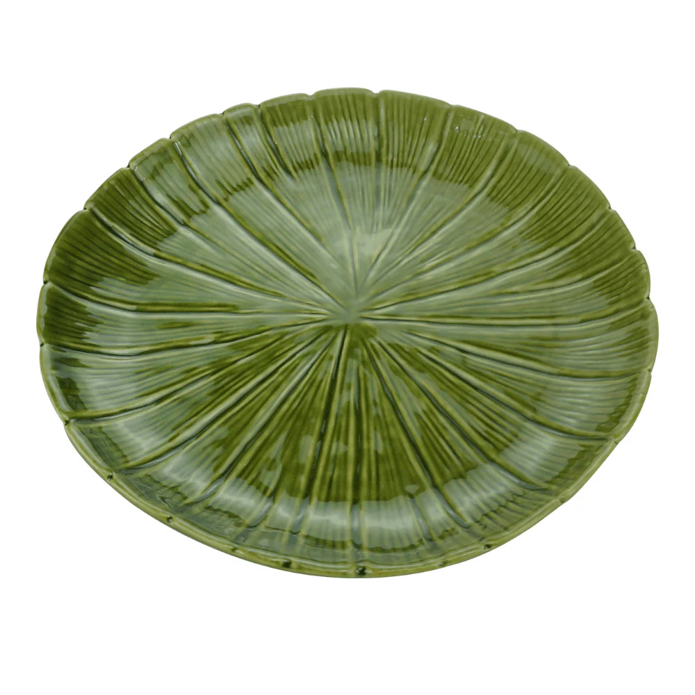 Prato Decorativo de Cerâmica Leaf Folha de Banana Verde 24,5cm