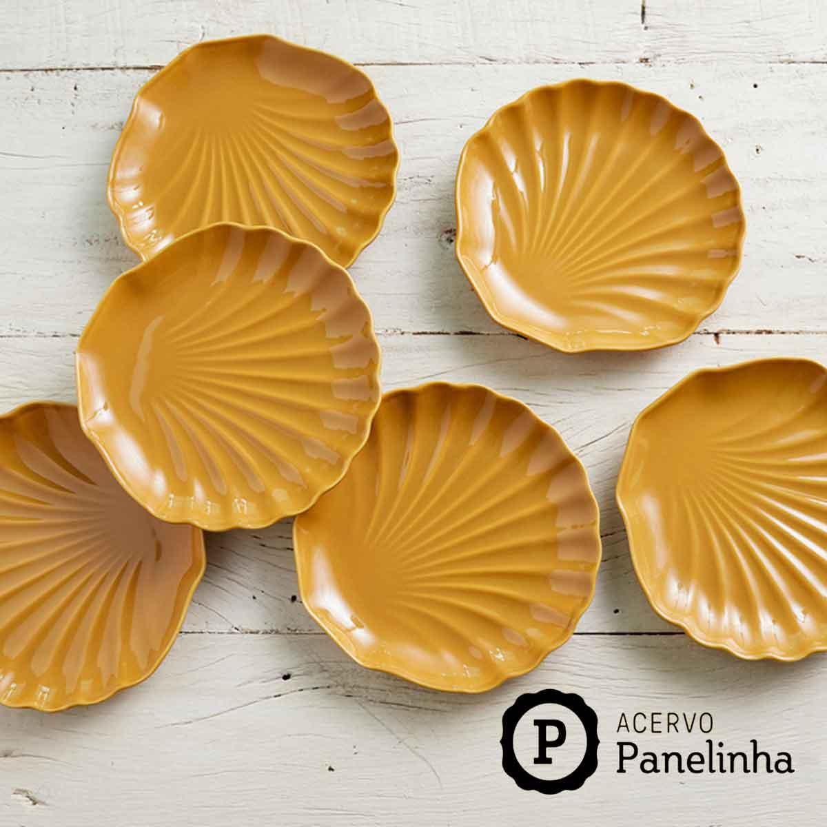 Prato Multiuso Sobremesa Cerâmica Ocean Concha Amarelo Curry - 19,5 cm - Image 2