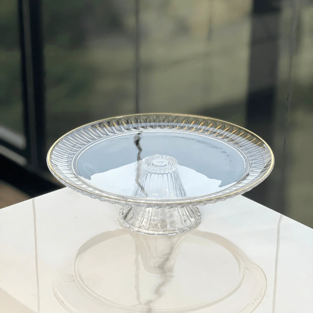 Prato para Bolo Boleira com Pé Radial em Cristal Fio de Ouro 32cm - Image 4