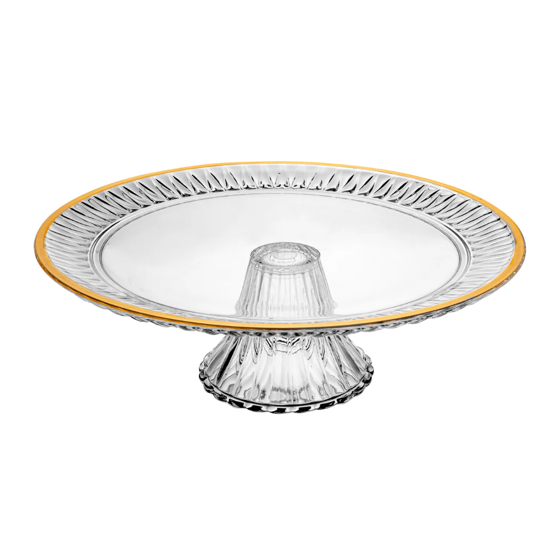 Prato para Bolo Boleira com Pé Radial em Cristal Fio de Ouro 32cm - Image 5