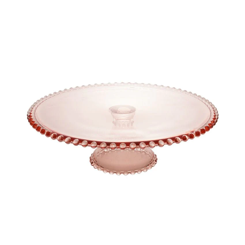 Prato para Bolo Boleira Cristal de Chumbo com Pé Pearl Rosa 31cm