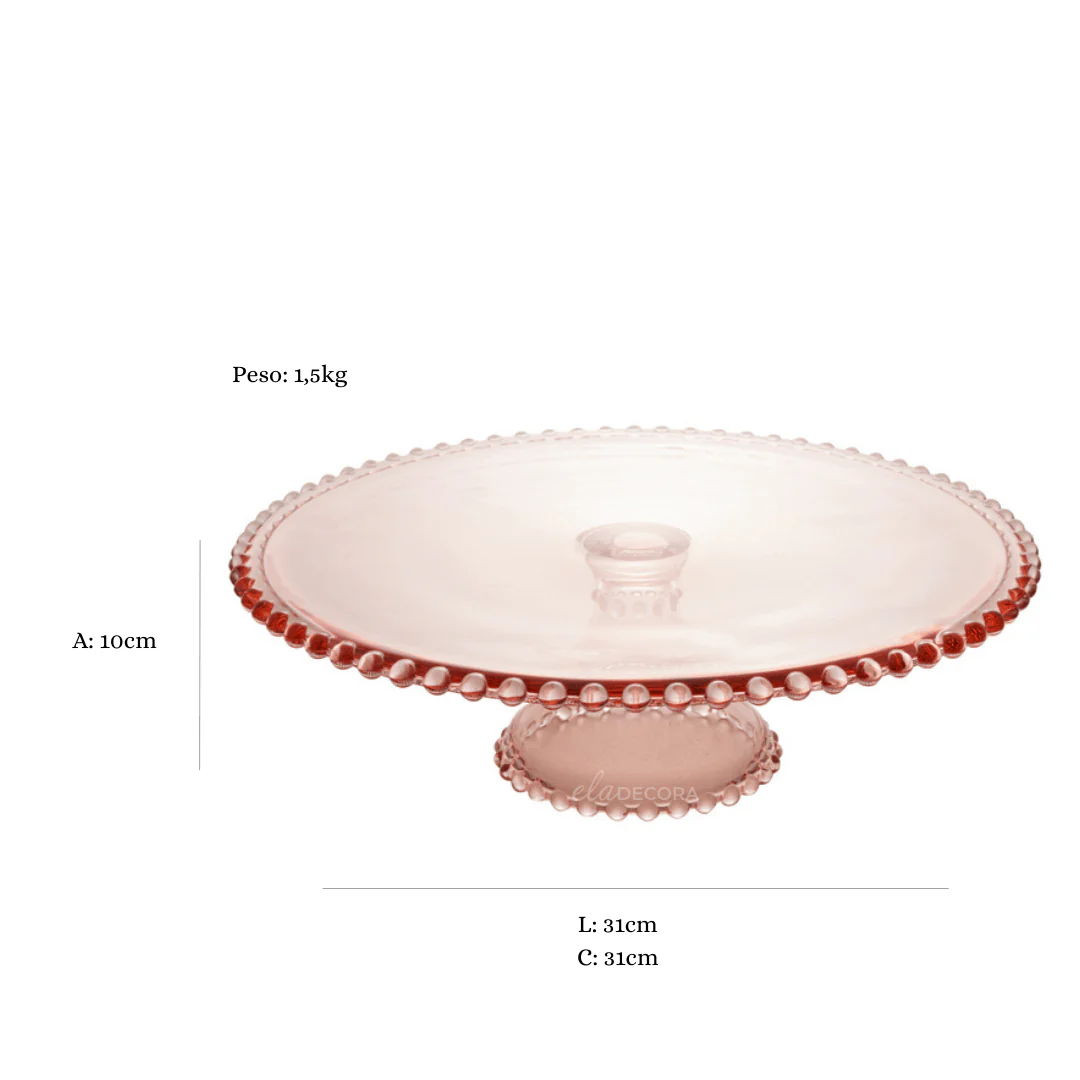 Prato para Bolo Boleira Cristal de Chumbo com Pé Pearl Rosa 31cm - Image 4