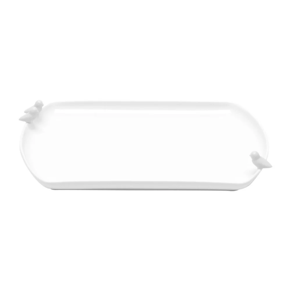 Travessa Prato Porcelana Birds Branco 25 x 16 cm