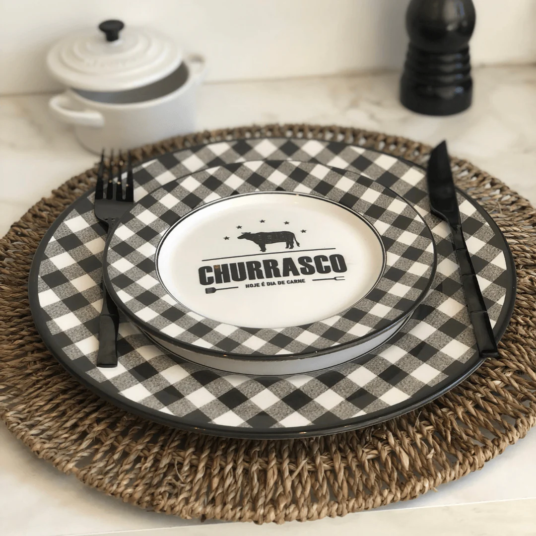 Prato Raso Cerâmica Churrasco Barbecue Preto e Branco - 28,5 cm - Image 2