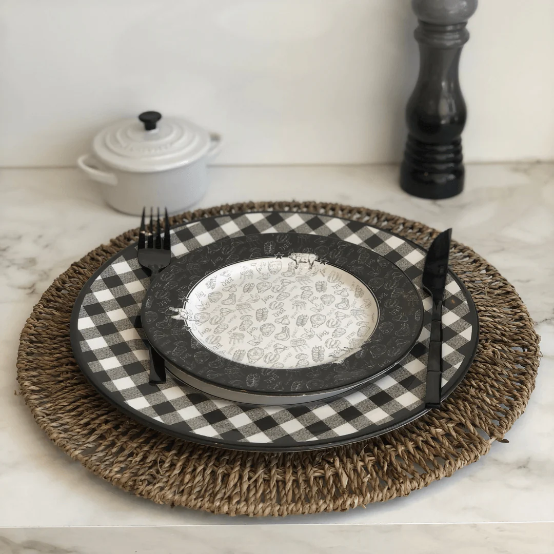 Prato Raso Cerâmica Churrasco Barbecue Preto e Branco - 28,5 cm - Image 3