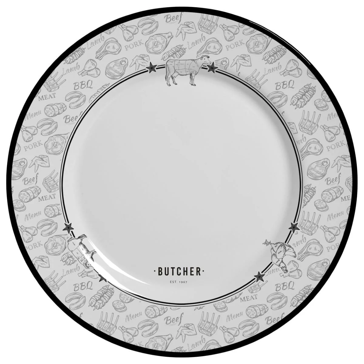 Prato Raso Butcher Barbecue B Churrasco Cerâmica 28,5cm