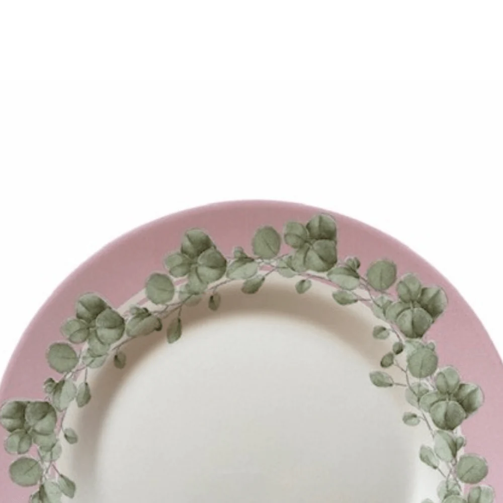 Prato Raso Cerâmica Feldspática Páscoa Decor Borda Rosa Fundo Branco - 28,5 cm - Image 2