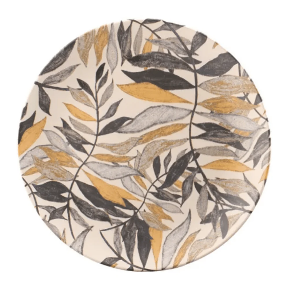 Prato Raso Coup Black Tropical Amarilla Cerâmica Amarelo e Cinza - 26 cm