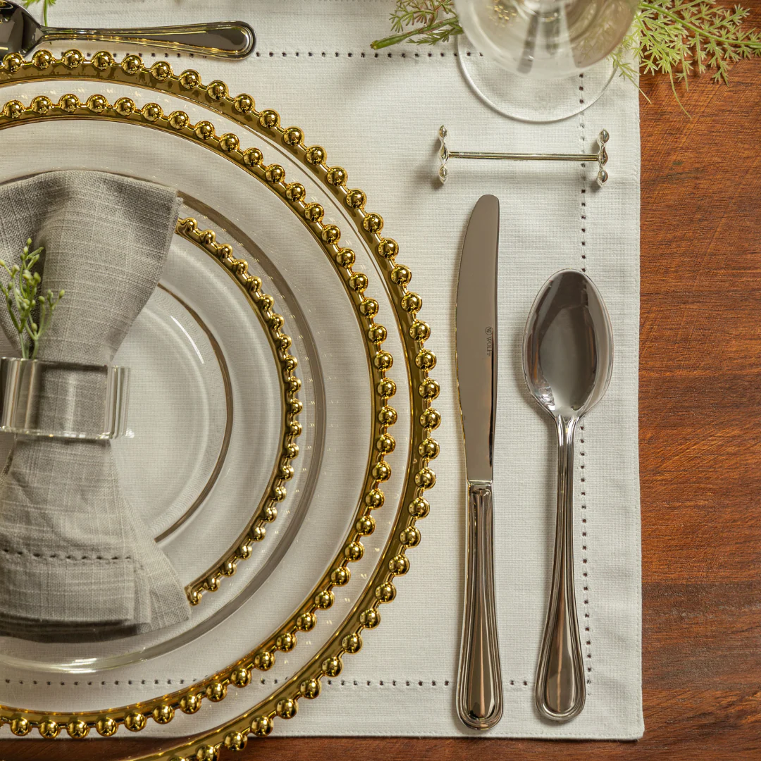 Prato Raso Cristal com Borda Bolinha Dourada Pearl - 28 cm - Image 2