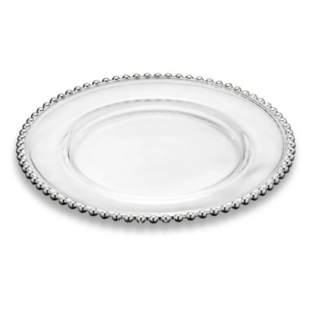 Prato Raso Cristal com Borda Bolinha Prata Pearl - 27,6 cm - Image 4