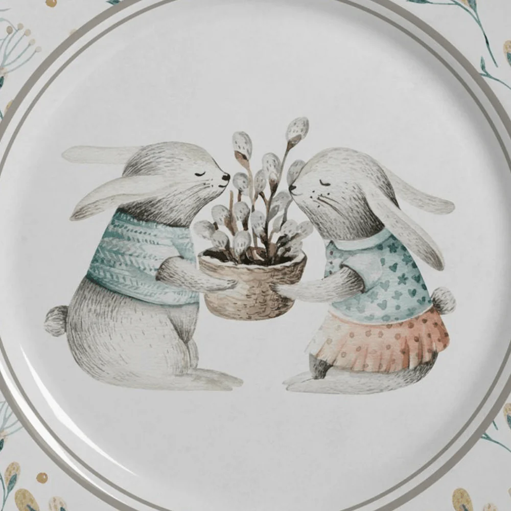 Prato Raso Cerâmica Feldspática Coelho Páscoa Branco 28,5 cm - Image 2