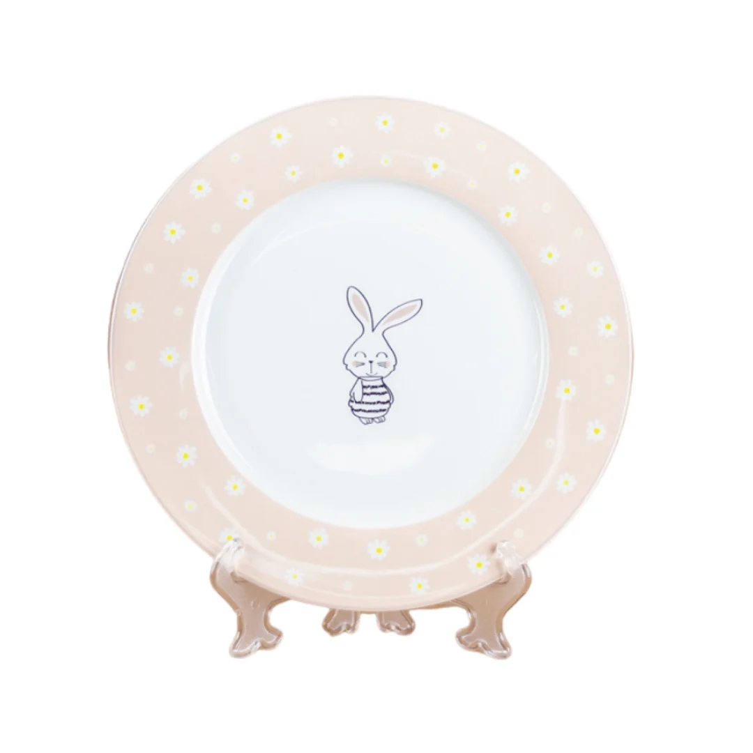 Prato Raso Pascoa com Coelho Branco e Rosa 27cm - Image 3