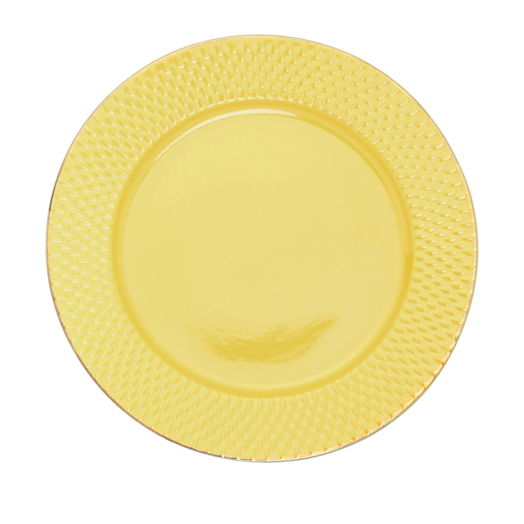 Prato Raso Porcelana Drops Amarelo com Detalhe Metalizado - 27 cm