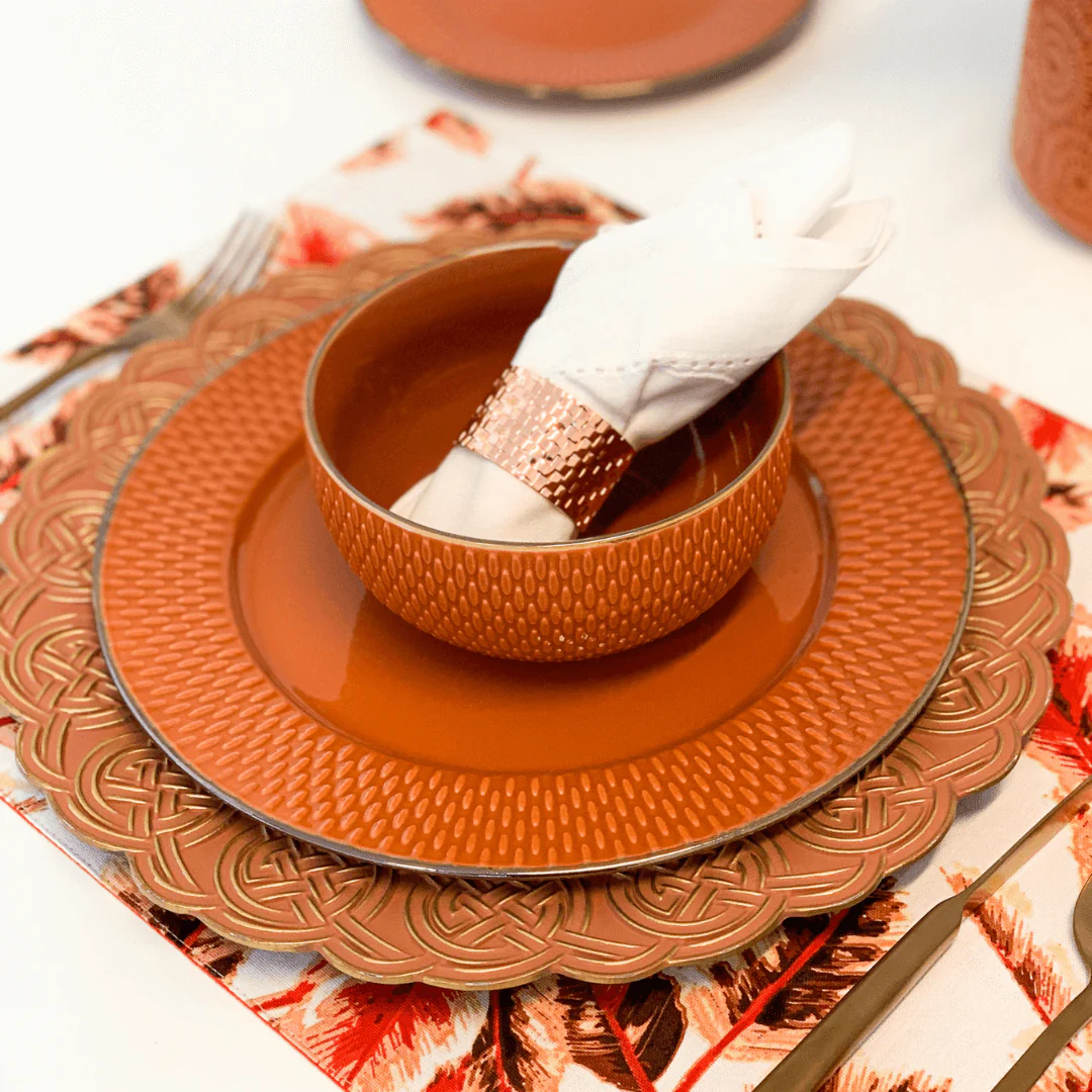 Prato Raso Porcelana Drops Laranja com Detalhe Metalizado - 27 cm - Image 5