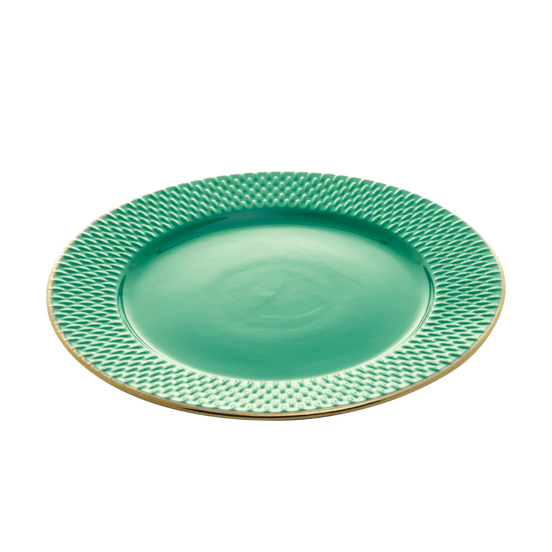 Prato Raso Porcelana Drops Verde com Detalhe Metalizado - 27 cm - Image 7