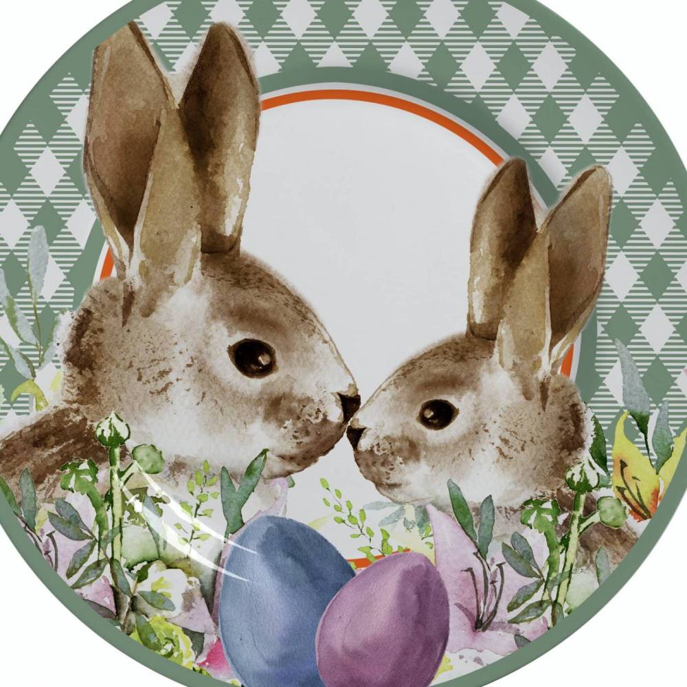 Prato Sobremesa Cerâmica Feldspática Páscoa Bunny Xadrez Verde - 19,5 cm - Image 2
