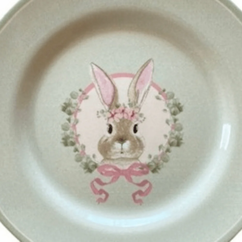 Prato Sobremesa Cerâmica Feldspática Páscoa Bunny Decor Verde - 19,5 cm - Image 2